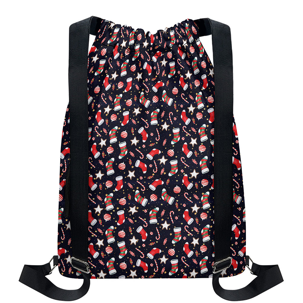 Watercolor Merry Christmas Pattern Print Drawstring Backpack