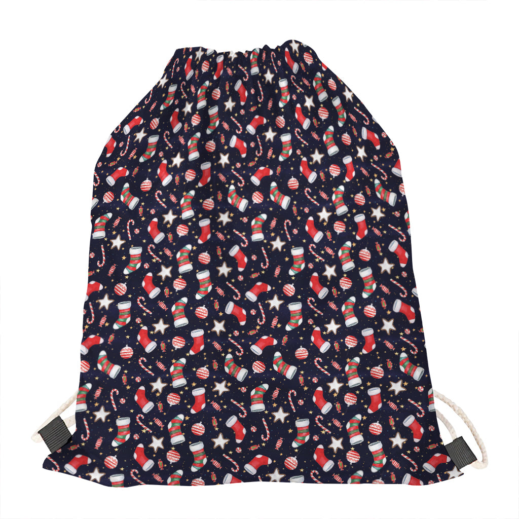 Watercolor Merry Christmas Pattern Print Drawstring Bag