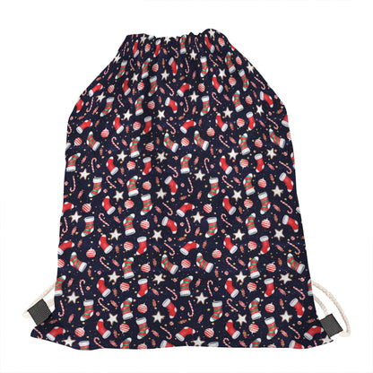 Watercolor Merry Christmas Pattern Print Drawstring Bag