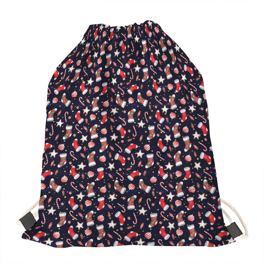 Watercolor Merry Christmas Pattern Print Drawstring Bag