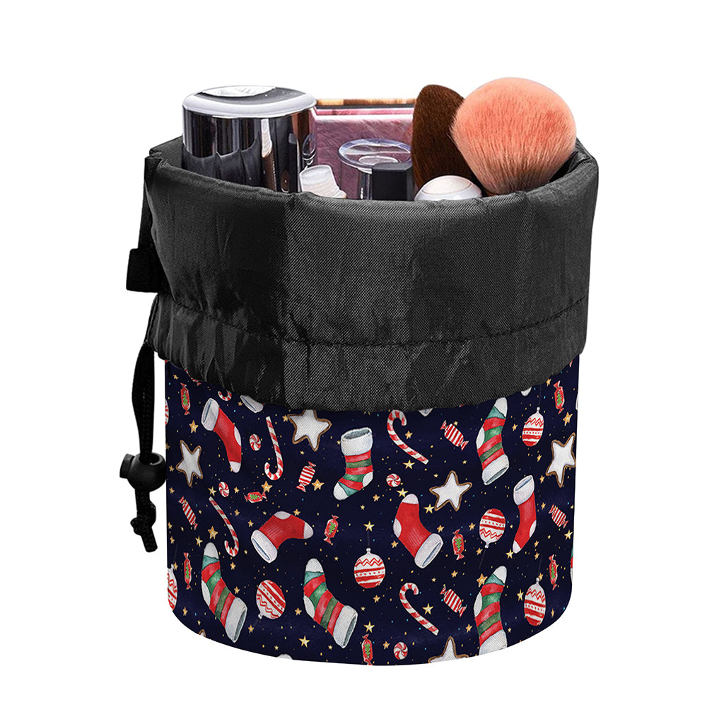 Watercolor Merry Christmas Pattern Print Drawstring Makeup Bag