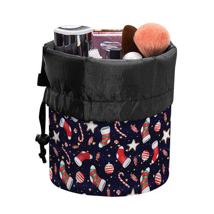 Watercolor Merry Christmas Pattern Print Drawstring Makeup Bag