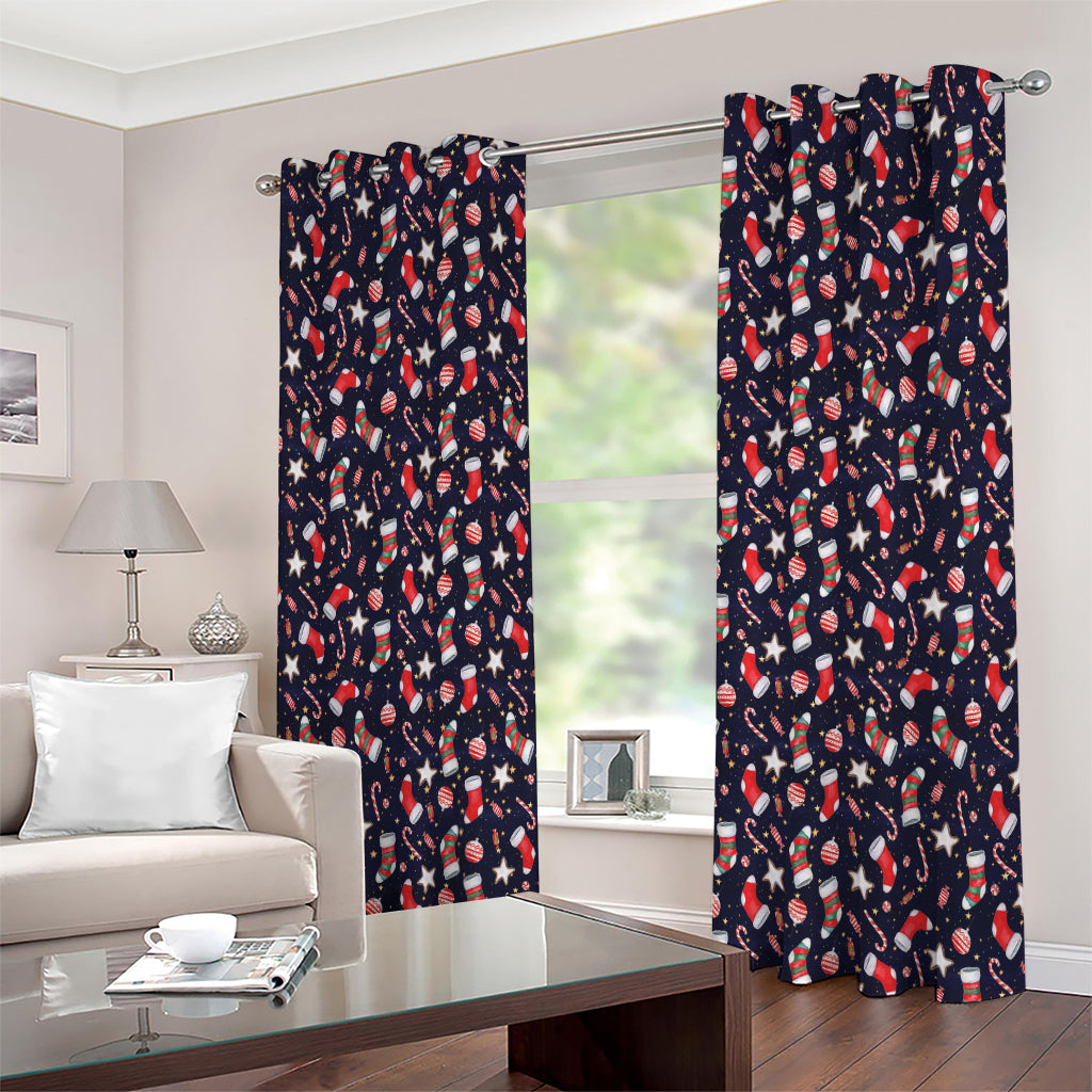 Watercolor Merry Christmas Pattern Print Extra Wide Grommet Curtains