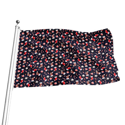 Watercolor Merry Christmas Pattern Print Flag