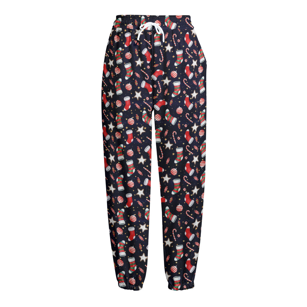 Watercolor Merry Christmas Pattern Print Fleece Lined Knit Pants