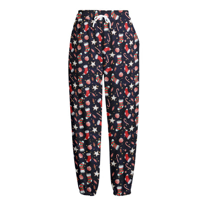 Watercolor Merry Christmas Pattern Print Fleece Lined Knit Pants