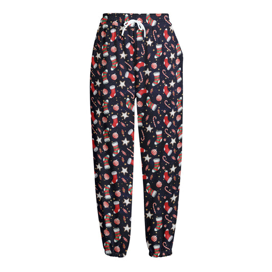 Watercolor Merry Christmas Pattern Print Fleece Lined Knit Pants