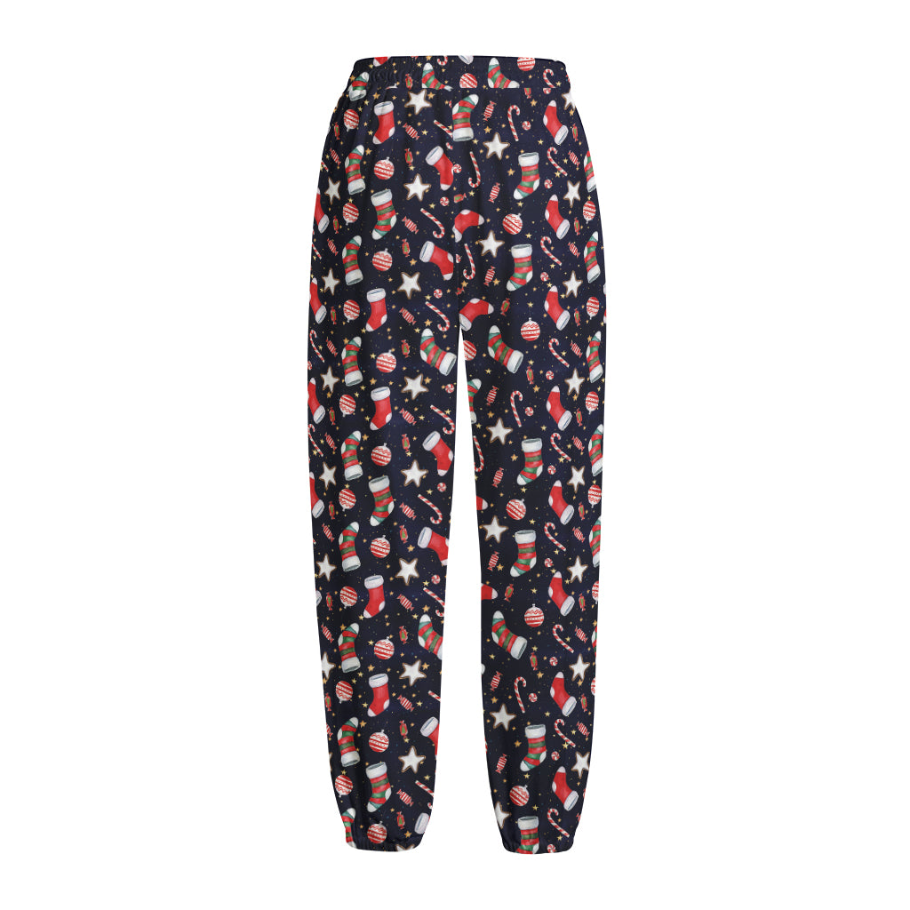 Watercolor Merry Christmas Pattern Print Fleece Lined Knit Pants