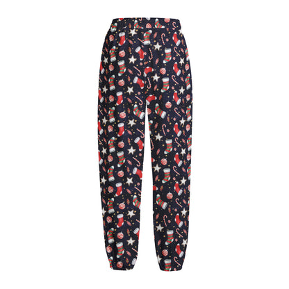 Watercolor Merry Christmas Pattern Print Fleece Lined Knit Pants