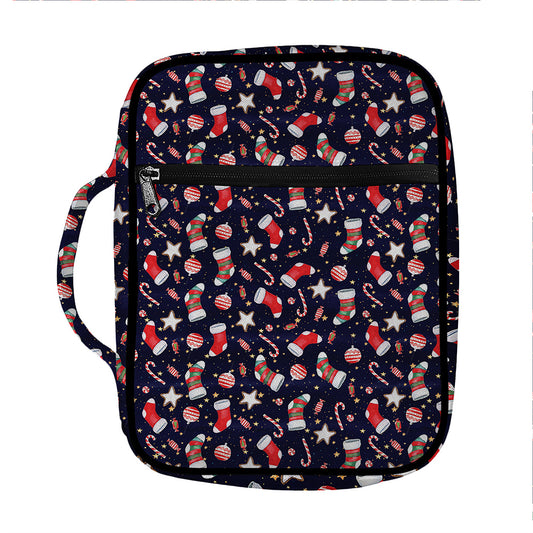 Watercolor Merry Christmas Pattern Print Front Pocket Bible Bag