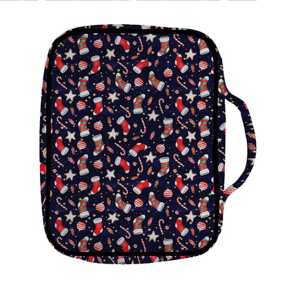 Watercolor Merry Christmas Pattern Print Front Pocket Bible Bag