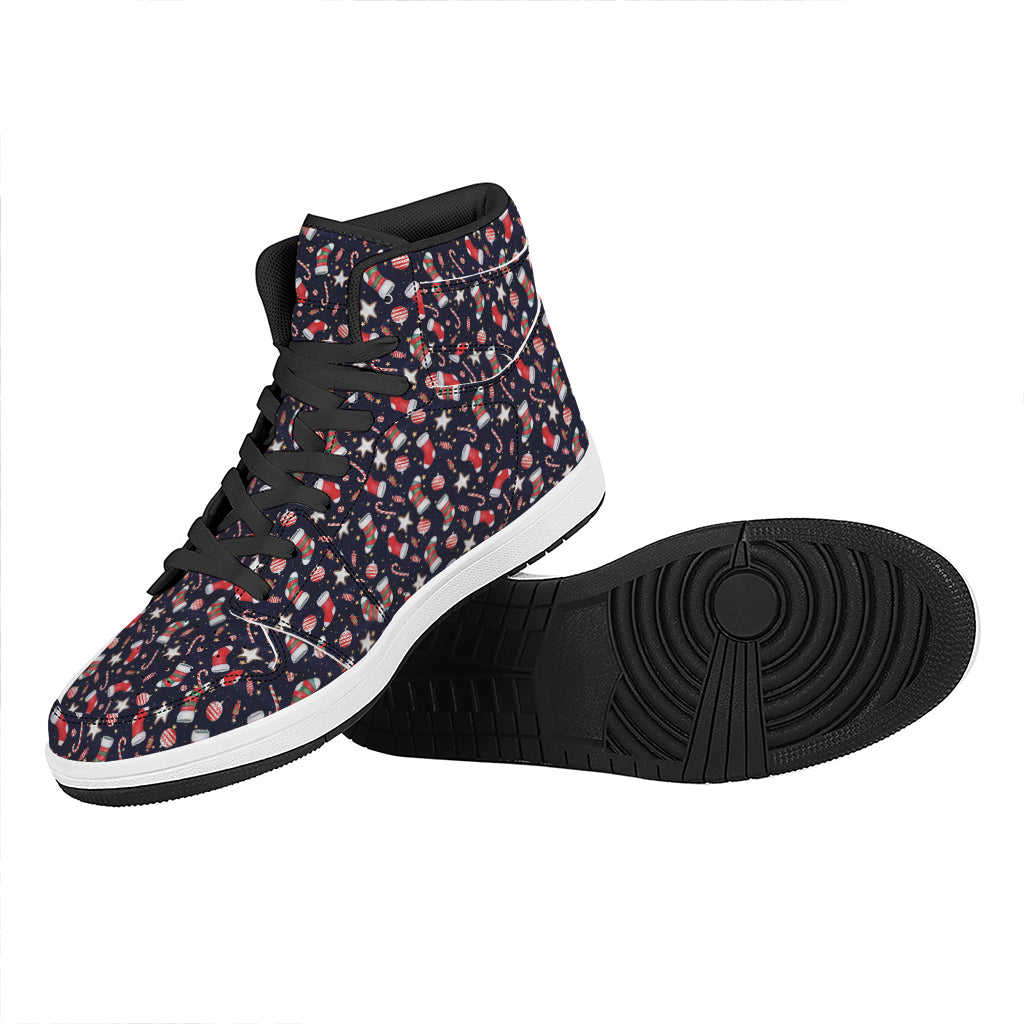 Watercolor Merry Christmas Pattern Print High Top Leather Sneakers