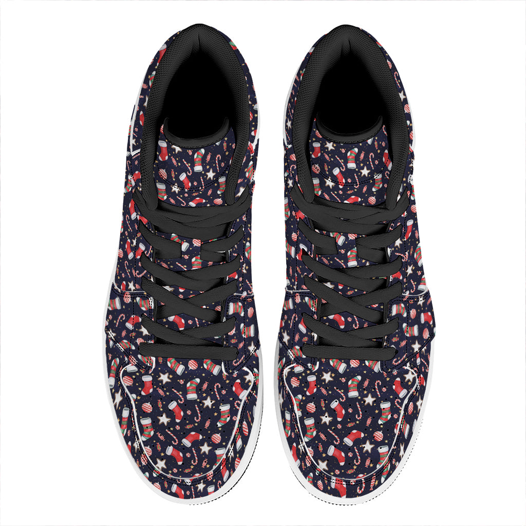 Watercolor Merry Christmas Pattern Print High Top Leather Sneakers