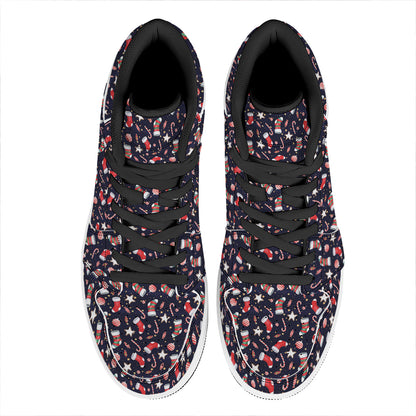 Watercolor Merry Christmas Pattern Print High Top Leather Sneakers