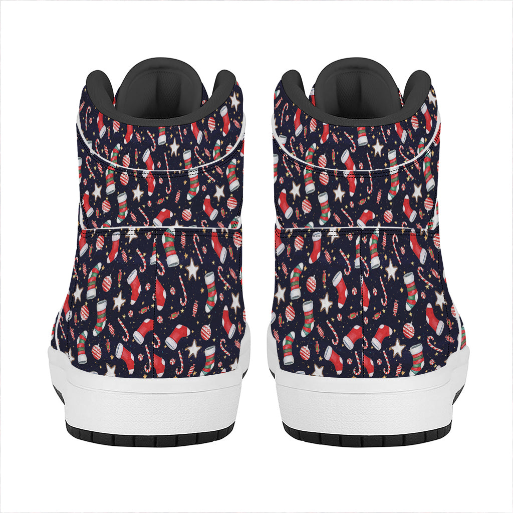 Watercolor Merry Christmas Pattern Print High Top Leather Sneakers