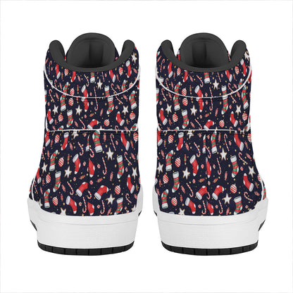 Watercolor Merry Christmas Pattern Print High Top Leather Sneakers