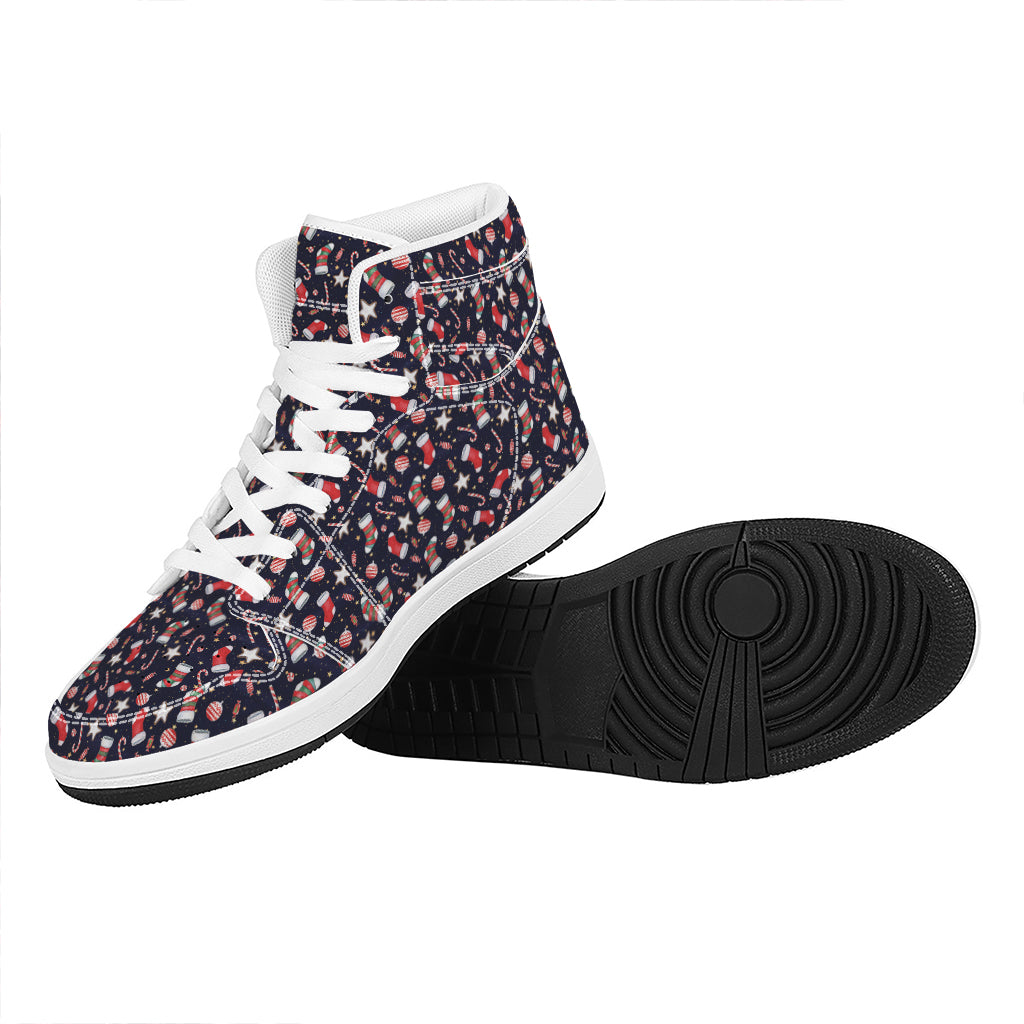 Watercolor Merry Christmas Pattern Print High Top Leather Sneakers