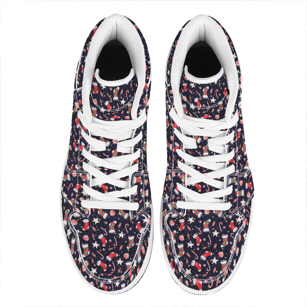 Watercolor Merry Christmas Pattern Print High Top Leather Sneakers