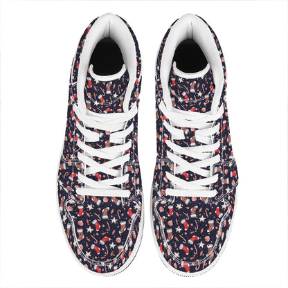 Watercolor Merry Christmas Pattern Print High Top Leather Sneakers