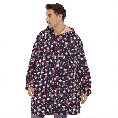 Watercolor Merry Christmas Pattern Print Hoodie Blanket