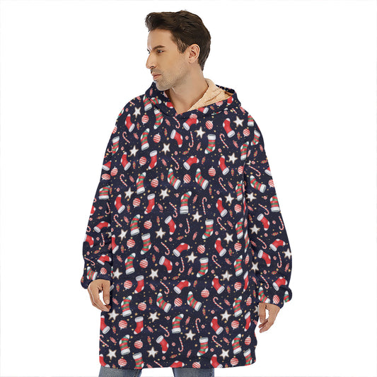 Watercolor Merry Christmas Pattern Print Hoodie Blanket