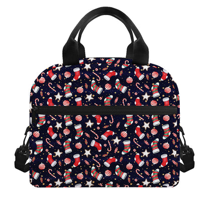 Watercolor Merry Christmas Pattern Print Insulated Lunch Bag