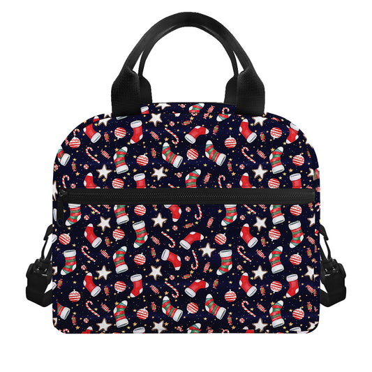 Watercolor Merry Christmas Pattern Print Insulated Lunch Bag