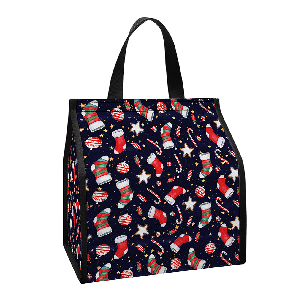 Watercolor Merry Christmas Pattern Print Insulated Lunch Tote