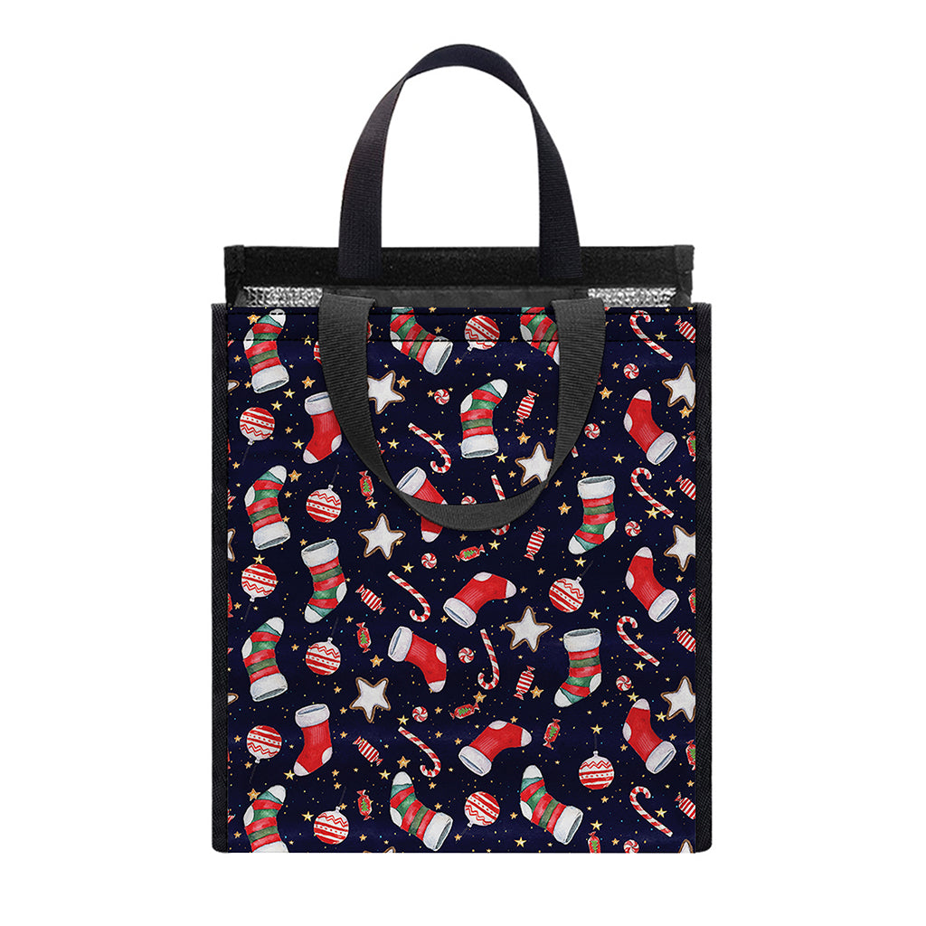 Watercolor Merry Christmas Pattern Print Insulated Lunch Tote