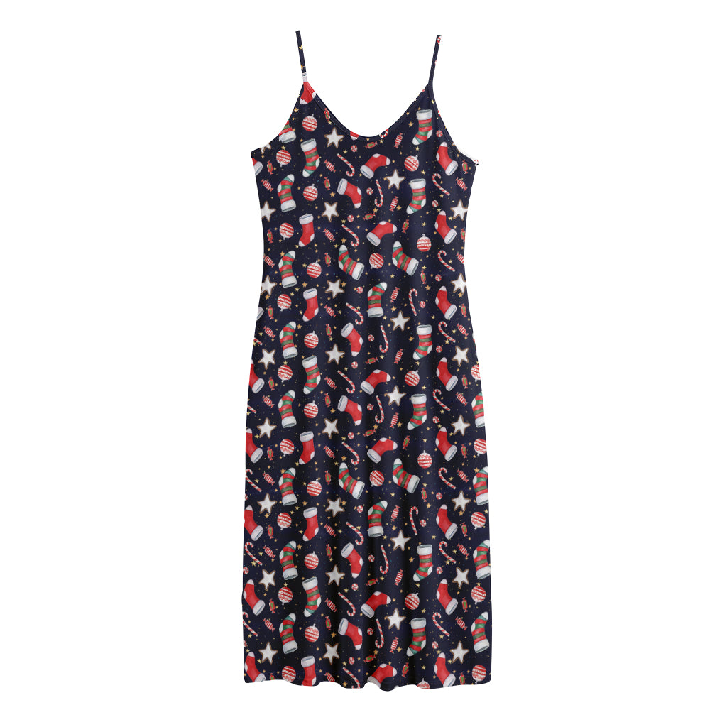 Watercolor Merry Christmas Pattern Print Jersey Midi Cami Dress