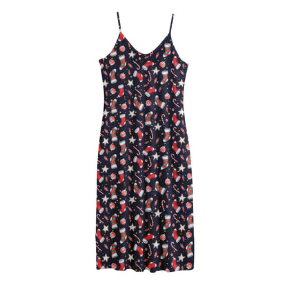 Watercolor Merry Christmas Pattern Print Jersey Midi Cami Dress