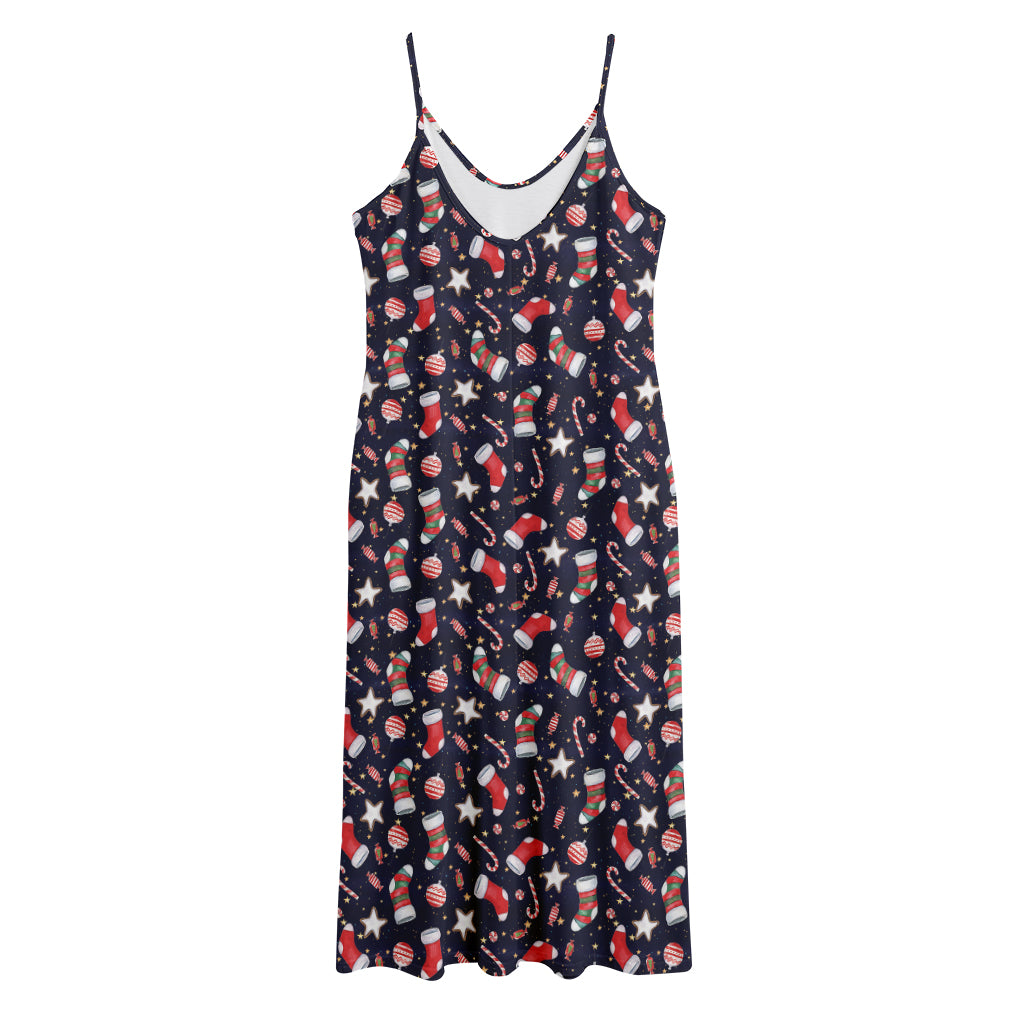 Watercolor Merry Christmas Pattern Print Jersey Midi Cami Dress