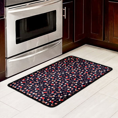 Watercolor Merry Christmas Pattern Print Kitchen Mat