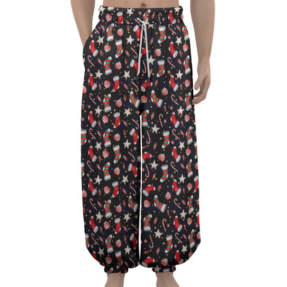 Watercolor Merry Christmas Pattern Print Lantern Pants