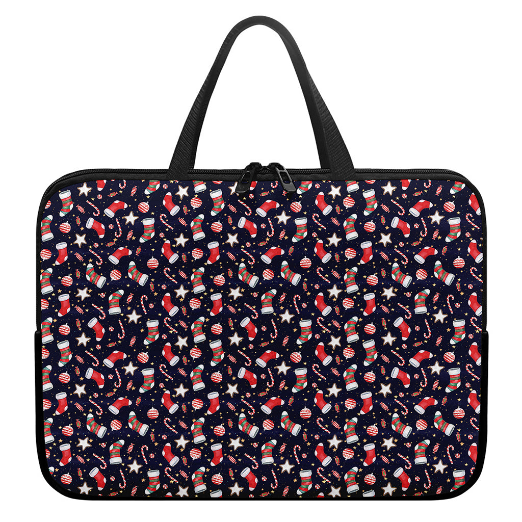 Watercolor Merry Christmas Pattern Print Laptop Sleeve With Handle