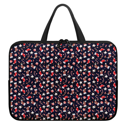 Watercolor Merry Christmas Pattern Print Laptop Sleeve With Handle