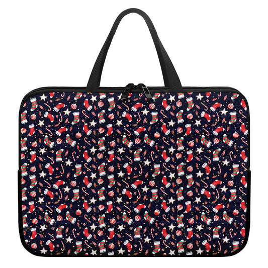 Watercolor Merry Christmas Pattern Print Laptop Sleeve With Handle