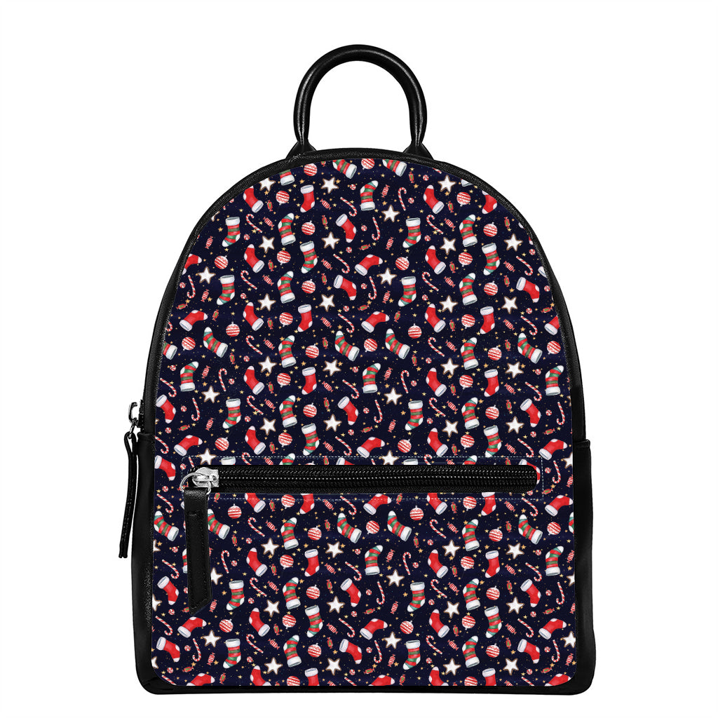 Watercolor Merry Christmas Pattern Print Leather Backpack