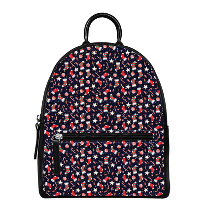 Watercolor Merry Christmas Pattern Print Leather Backpack