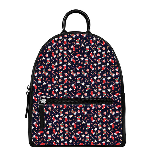 Watercolor Merry Christmas Pattern Print Leather Backpack