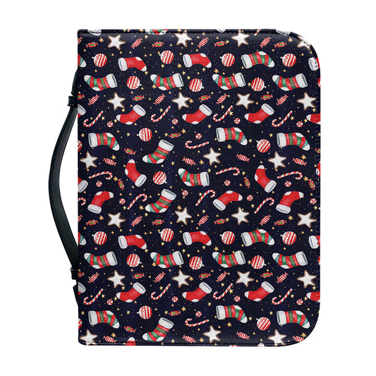 Watercolor Merry Christmas Pattern Print Leather Bible Cover