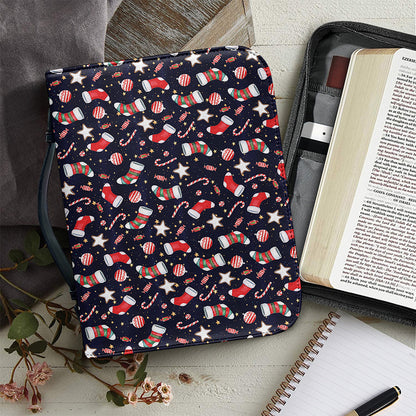 Watercolor Merry Christmas Pattern Print Leather Bible Cover