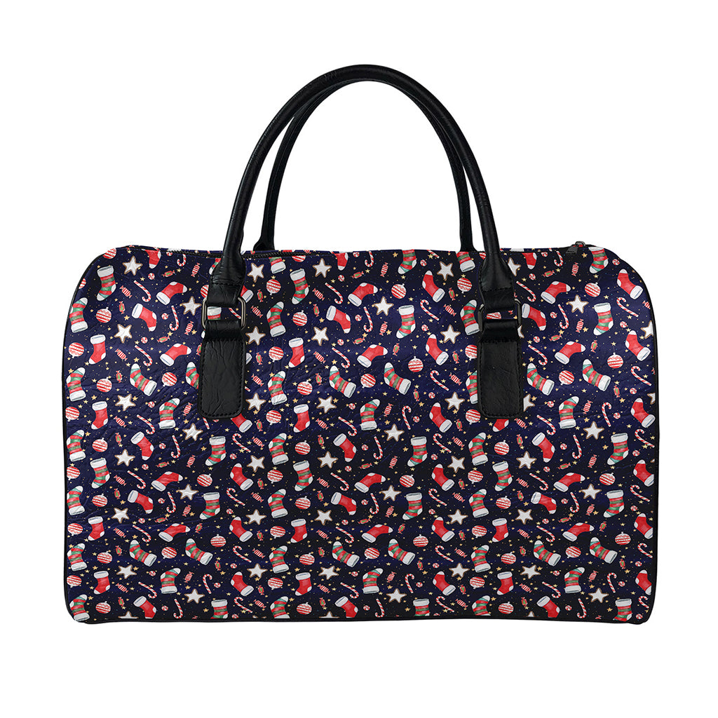 Watercolor Merry Christmas Pattern Print Leather Duffle Bag