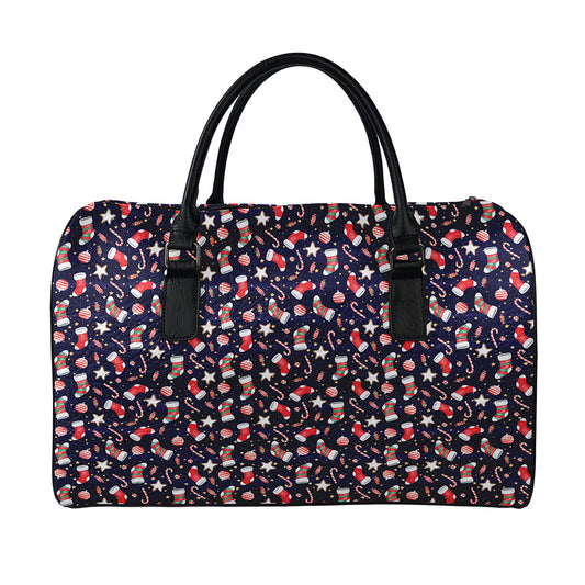 Watercolor Merry Christmas Pattern Print Leather Duffle Bag