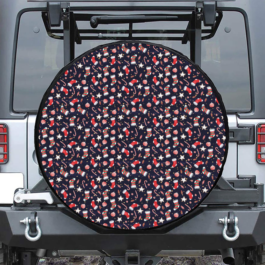 Watercolor Merry Christmas Pattern Print Leather Spare Tire Cover