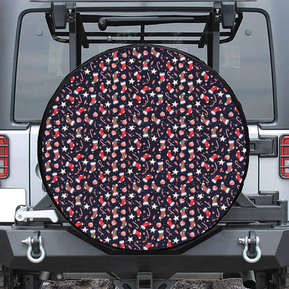 Watercolor Merry Christmas Pattern Print Leather Spare Tire Cover
