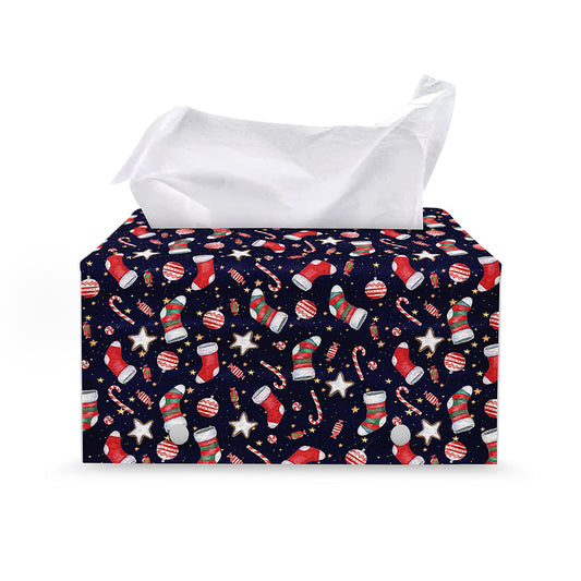 Watercolor Merry Christmas Pattern Print Leather Tissue Box Cover