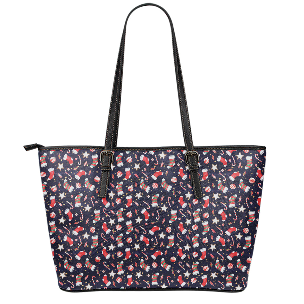 Watercolor Merry Christmas Pattern Print Leather Tote Bag