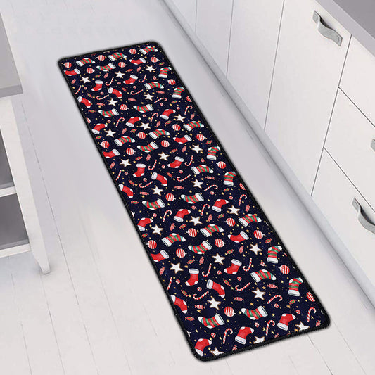 Watercolor Merry Christmas Pattern Print Long Kitchen Mat