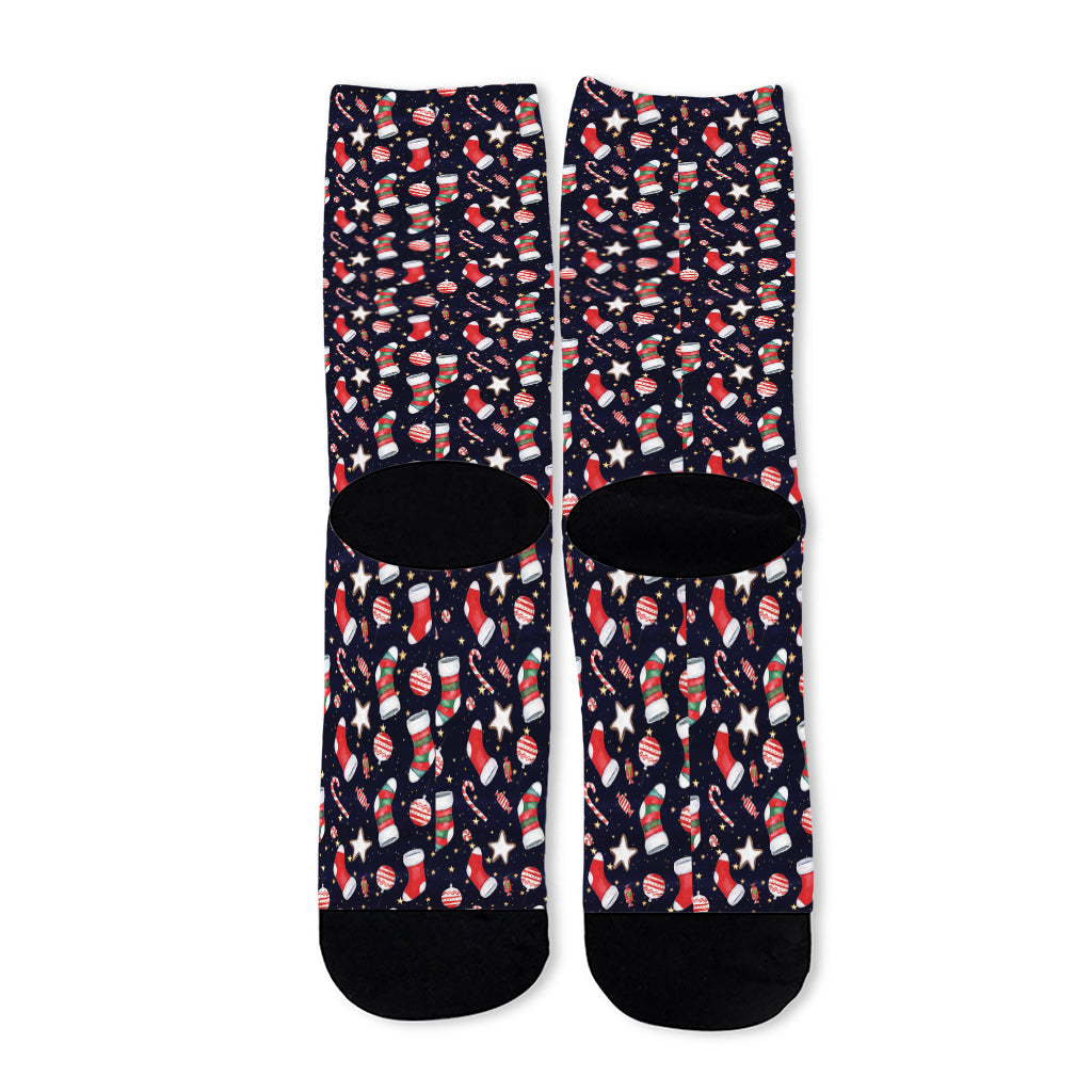 Watercolor Merry Christmas Pattern Print Long Socks